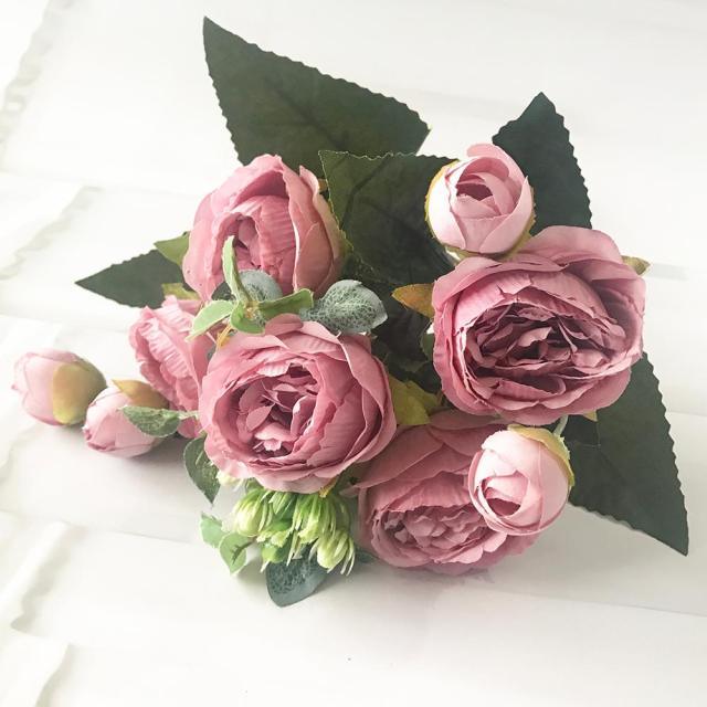Beautiful Rose Peony Artificial Silk Eucalyptus Flowers Small bouquet
