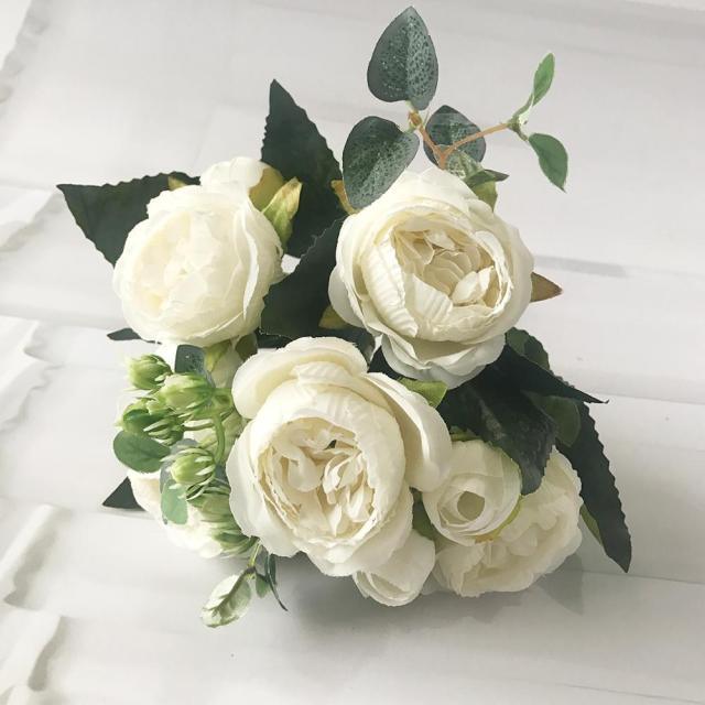 Beautiful Rose Peony Artificial Silk Eucalyptus Flowers Small bouquet