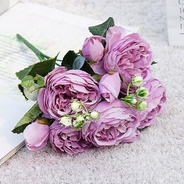Beautiful Rose Peony Artificial Silk Eucalyptus Flowers Small bouquet