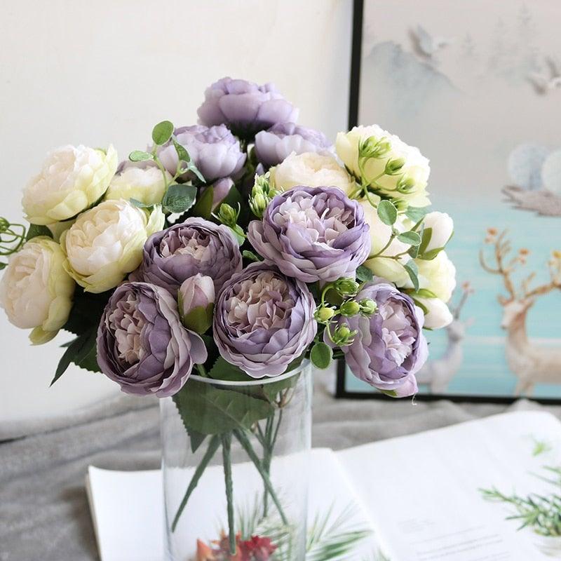 Beautiful Rose Peony Artificial Silk Eucalyptus Flowers Small bouquet
