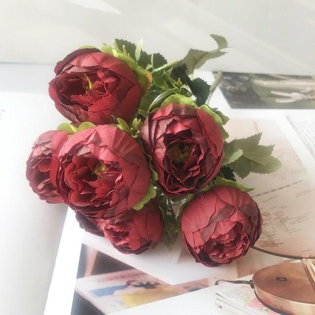 Beautiful Rose Peony Artificial Silk Eucalyptus Flowers Small bouquet