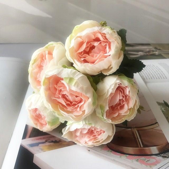 Beautiful Rose Peony Artificial Silk Eucalyptus Flowers Small bouquet