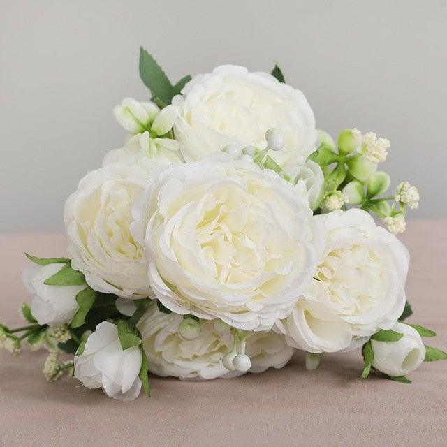 Beautiful Rose Peony Artificial Silk Eucalyptus Flowers Small bouquet