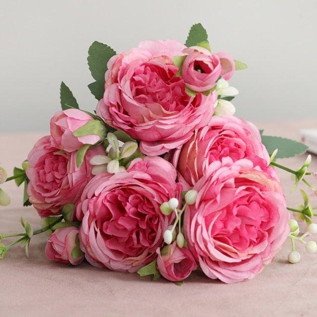 Beautiful Rose Peony Artificial Silk Eucalyptus Flowers Small bouquet