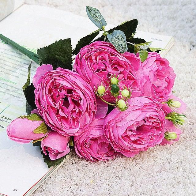 Beautiful Rose Peony Artificial Silk Eucalyptus Flowers Small bouquet