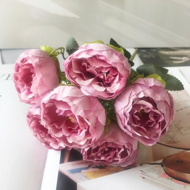 Beautiful Rose Peony Artificial Silk Eucalyptus Flowers Small bouquet