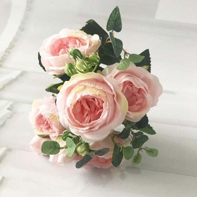 Beautiful Rose Peony Artificial Silk Eucalyptus Flowers Small bouquet