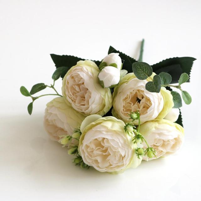 Beautiful Rose Peony Artificial Silk Eucalyptus Flowers Small bouquet