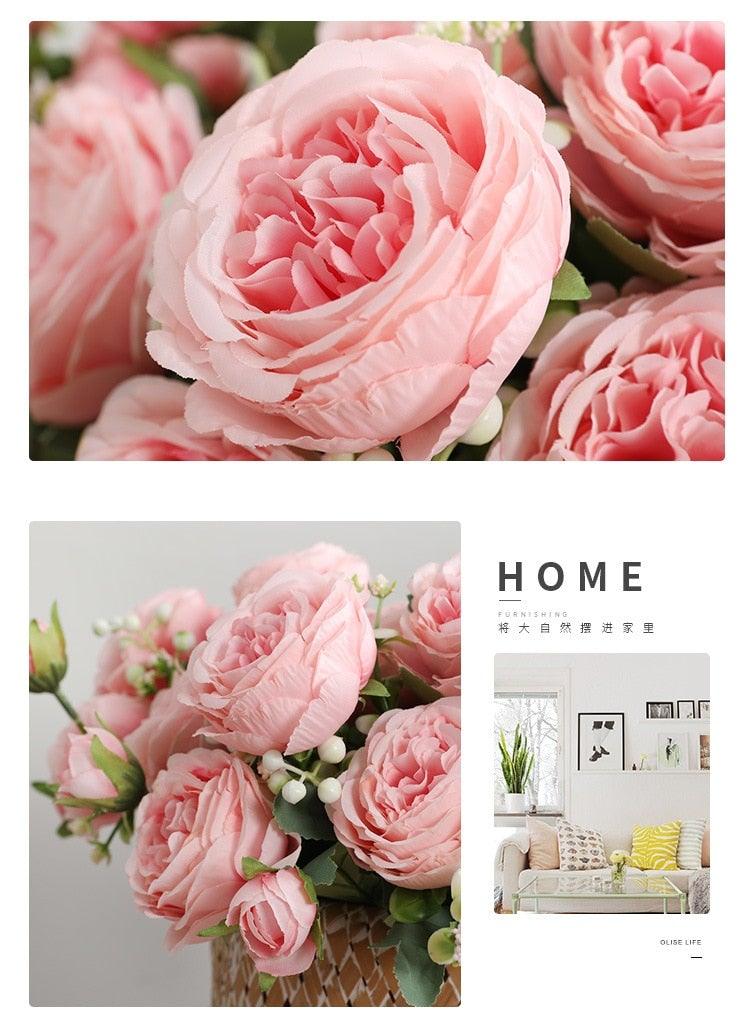 Beautiful Rose Peony Artificial Silk Eucalyptus Flowers Small bouquet