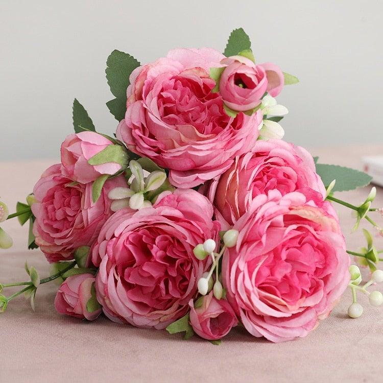 Beautiful Rose Peony Artificial Silk Eucalyptus Flowers Small bouquet