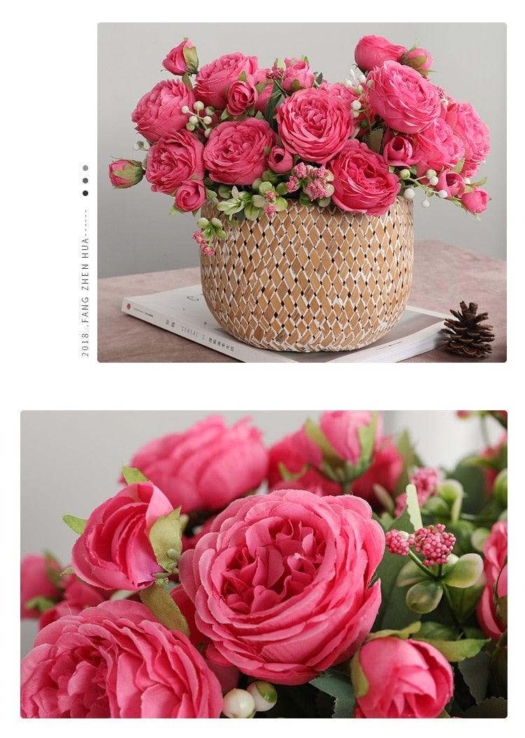 Beautiful Rose Peony Artificial Silk Eucalyptus Flowers Small bouquet