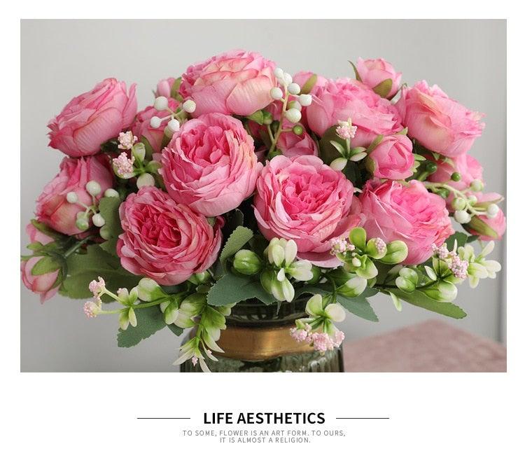 Beautiful Rose Peony Artificial Silk Eucalyptus Flowers Small bouquet