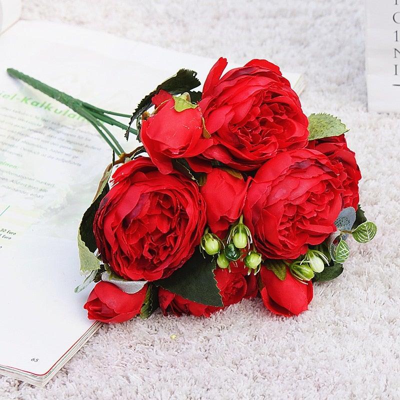 Beautiful Rose Peony Artificial Silk Eucalyptus Flowers Small bouquet