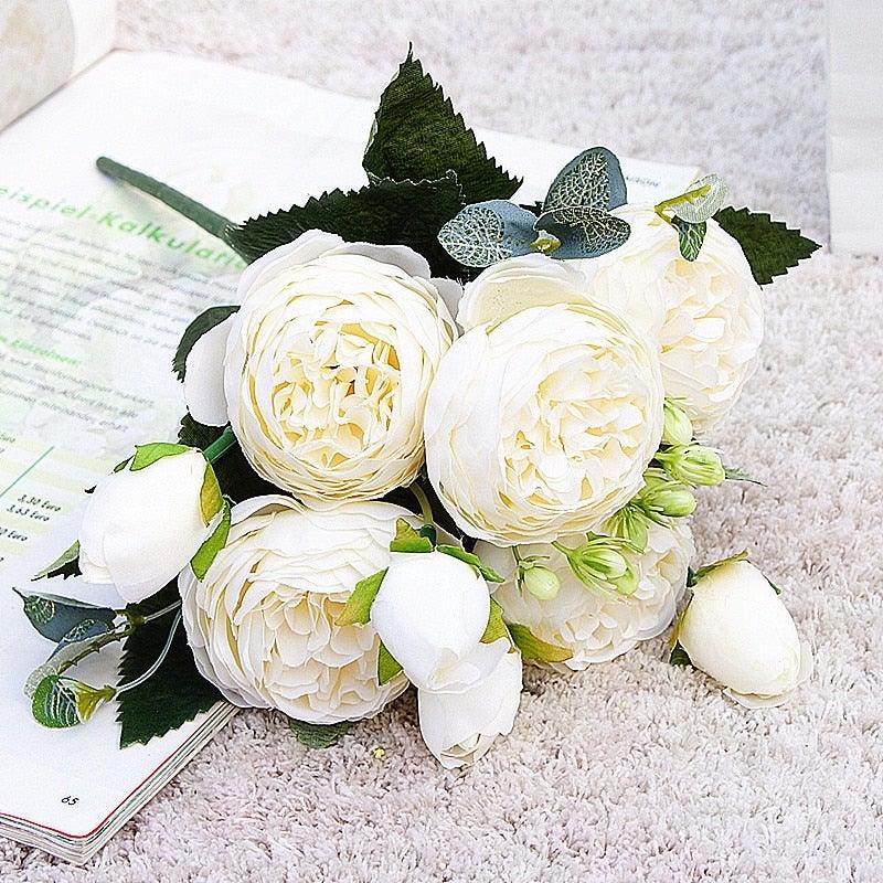 Beautiful Rose Peony Artificial Silk Eucalyptus Flowers Small bouquet