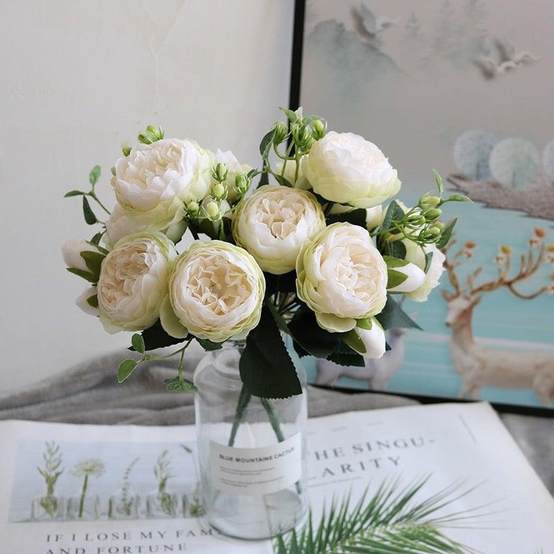 Beautiful Rose Peony Artificial Silk Eucalyptus Flowers Small bouquet