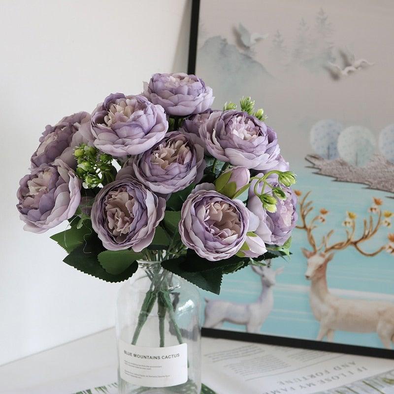 Beautiful Rose Peony Artificial Silk Eucalyptus Flowers Small bouquet