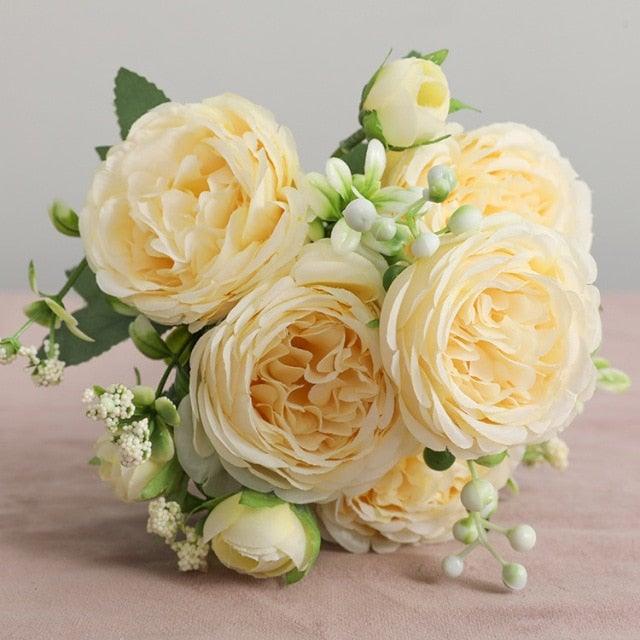Beautiful Rose Peony Artificial Silk Eucalyptus Flowers Small bouquet