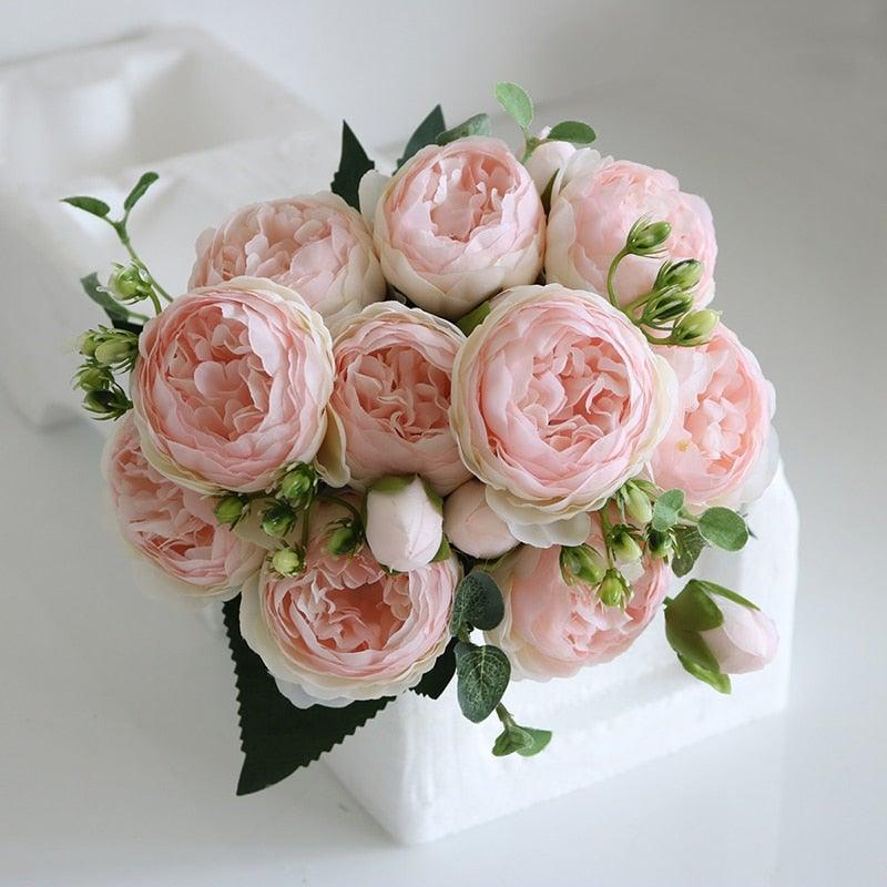 Beautiful Rose Peony Artificial Silk Eucalyptus Flowers Small bouquet