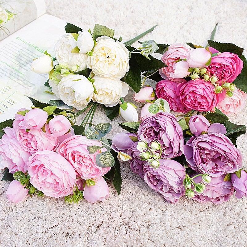 Beautiful Rose Peony Artificial Silk Eucalyptus Flowers Small bouquet