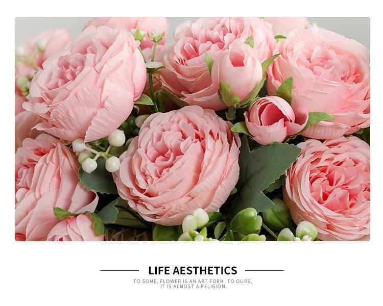 Beautiful Rose Peony Artificial Silk Eucalyptus Flowers Small bouquet