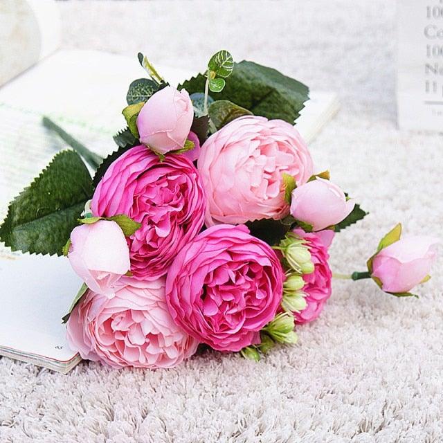 Beautiful Rose Peony Artificial Silk Eucalyptus Flowers Small bouquet