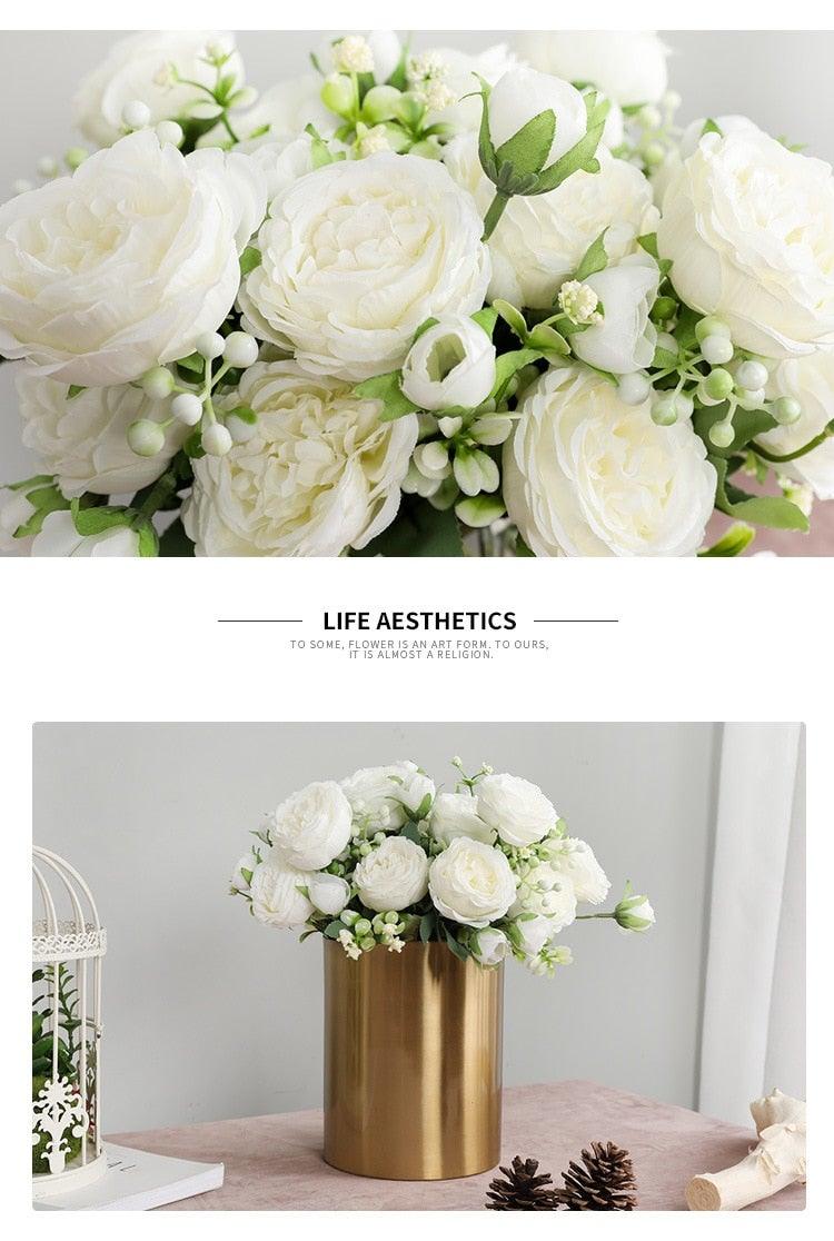 Beautiful Rose Peony Artificial Silk Eucalyptus Flowers Small bouquet