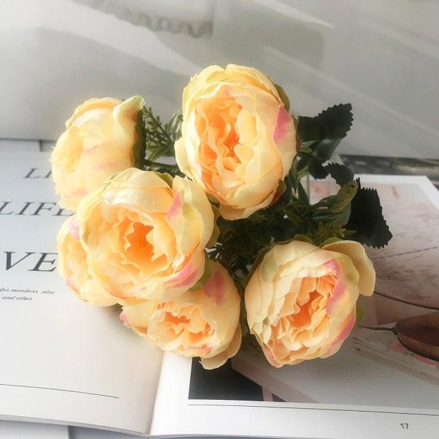 Beautiful Rose Peony Artificial Silk Eucalyptus Flowers Small bouquet