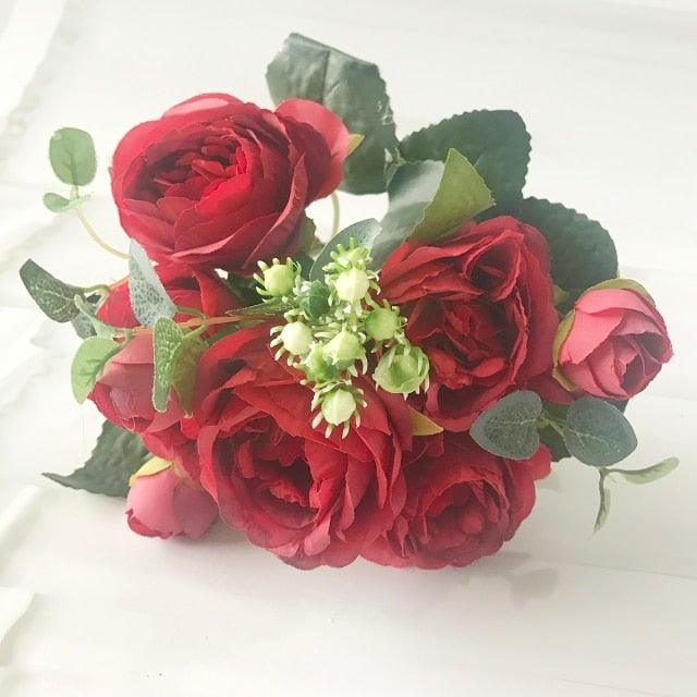 Beautiful Rose Peony Artificial Silk Eucalyptus Flowers Small bouquet