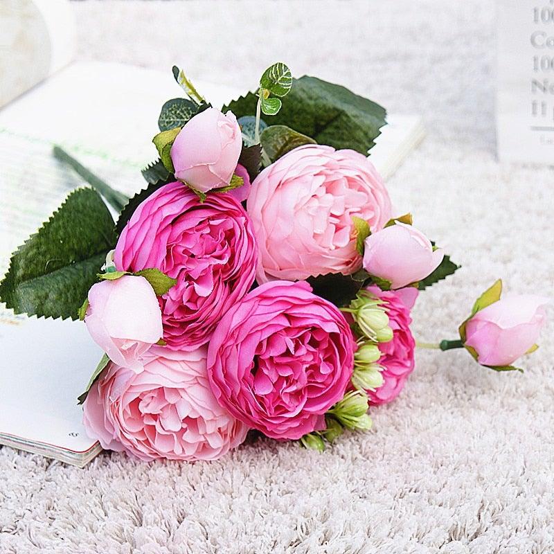 Beautiful Rose Peony Artificial Silk Eucalyptus Flowers Small bouquet