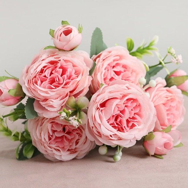Beautiful Rose Peony Artificial Silk Eucalyptus Flowers Small bouquet