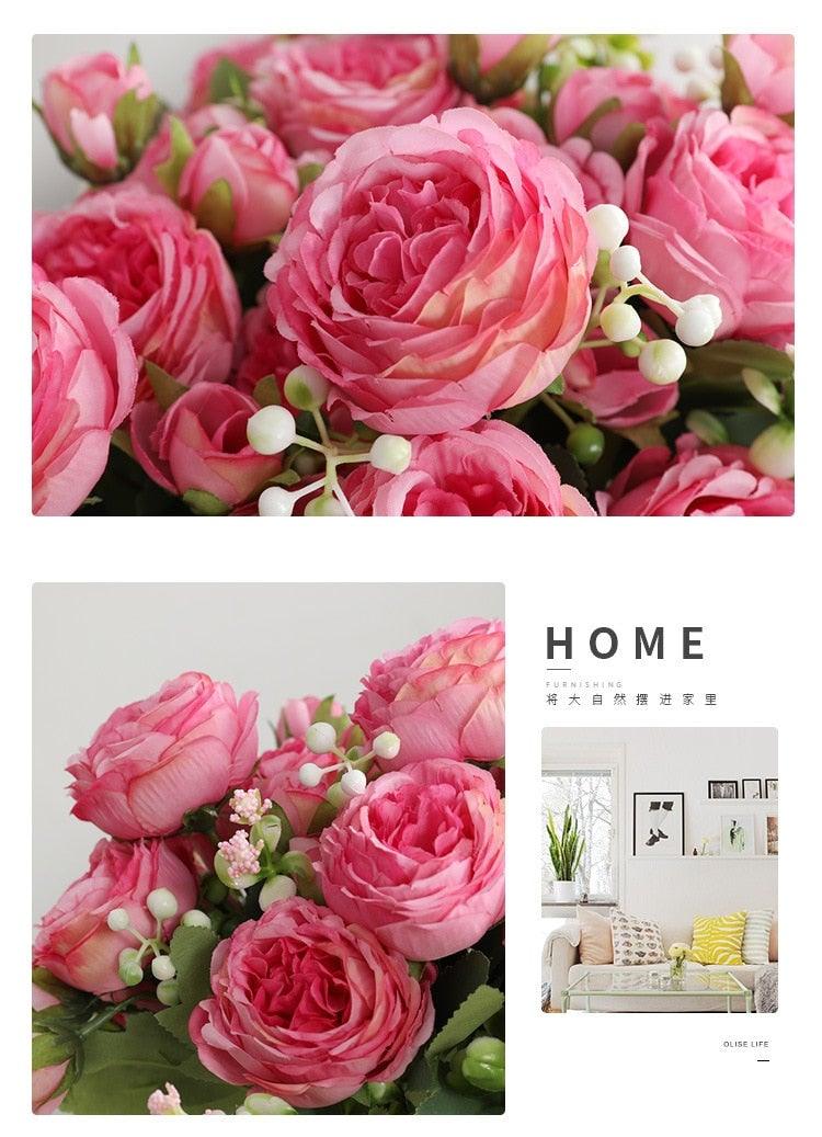 Beautiful Rose Peony Artificial Silk Eucalyptus Flowers Small bouquet