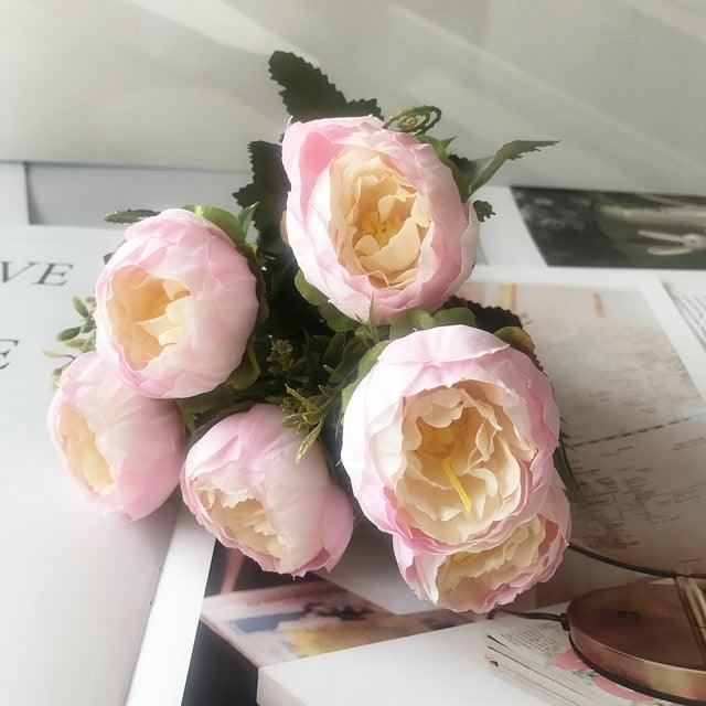 Beautiful Rose Peony Artificial Silk Eucalyptus Flowers Small bouquet
