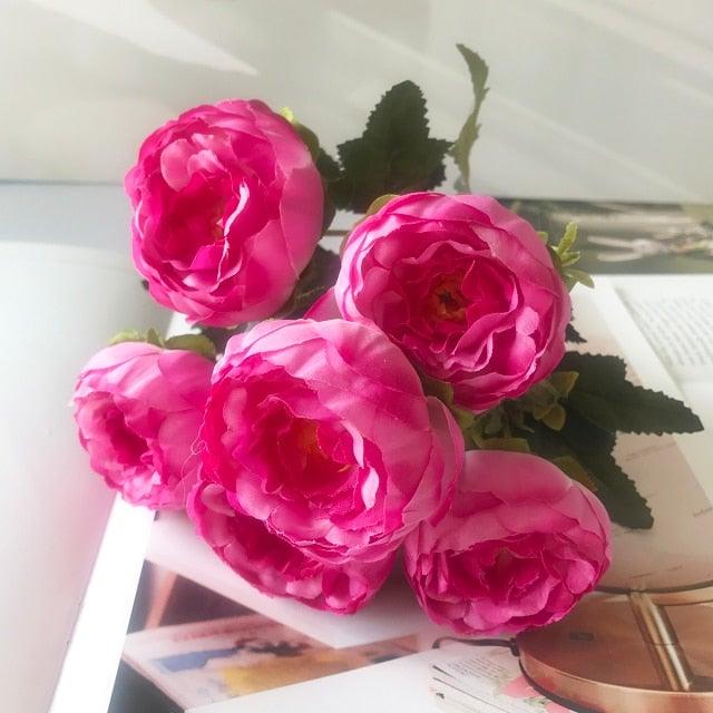 Beautiful Rose Peony Artificial Silk Eucalyptus Flowers Small bouquet