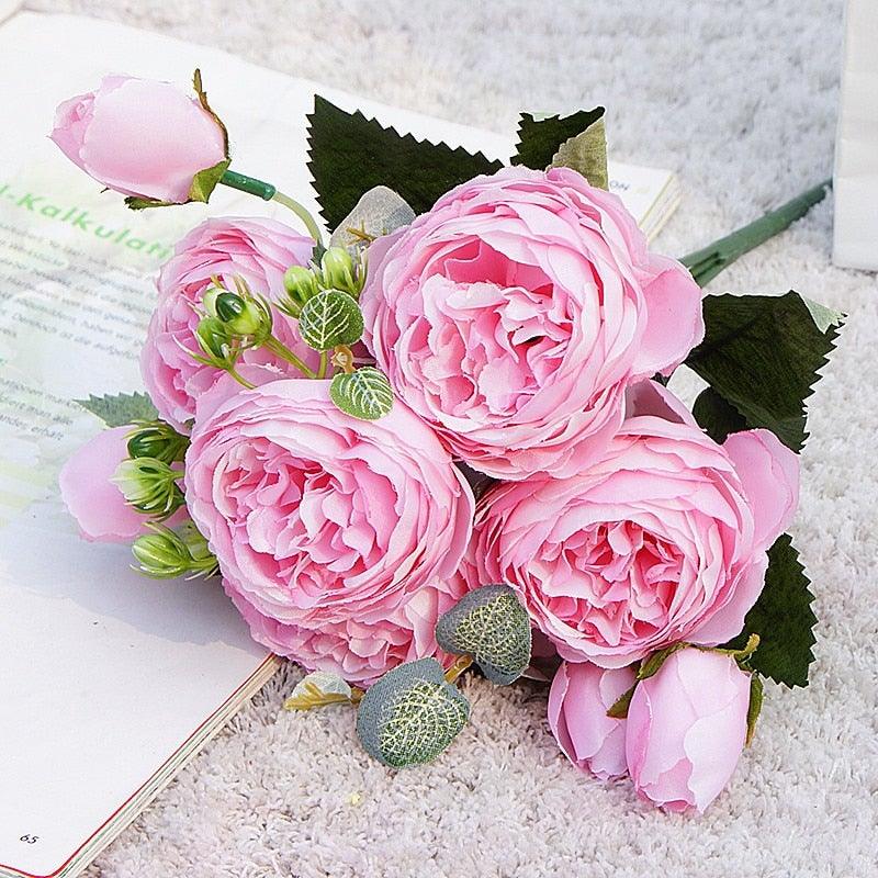 Beautiful Rose Peony Artificial Silk Eucalyptus Flowers Small bouquet