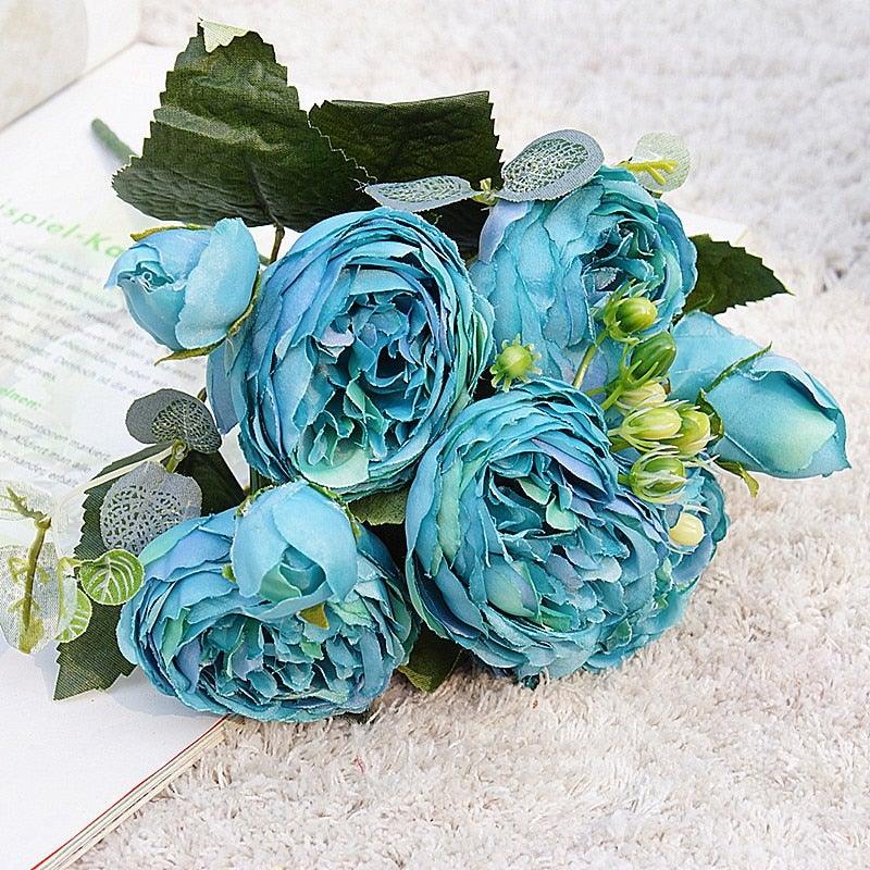 Beautiful Rose Peony Artificial Silk Eucalyptus Flowers Small bouquet