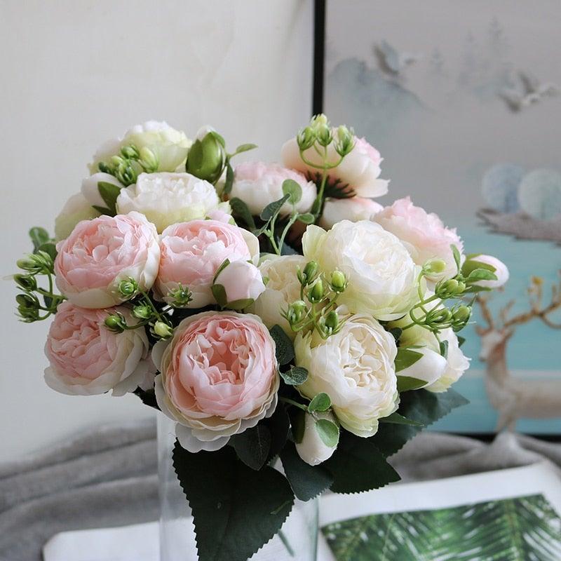 Beautiful Rose Peony Artificial Silk Eucalyptus Flowers Small bouquet