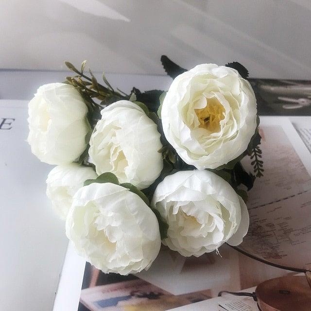 Beautiful Rose Peony Artificial Silk Eucalyptus Flowers Small bouquet