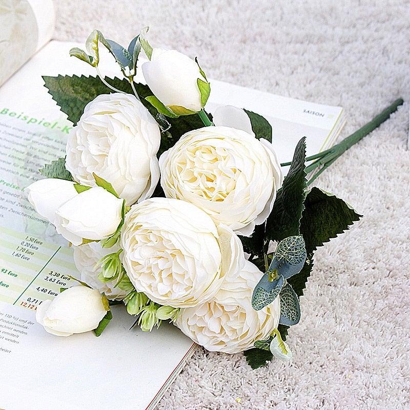 Beautiful Rose Peony Artificial Silk Eucalyptus Flowers Small bouquet