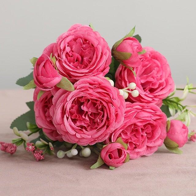 Beautiful Rose Peony Artificial Silk Eucalyptus Flowers Small bouquet