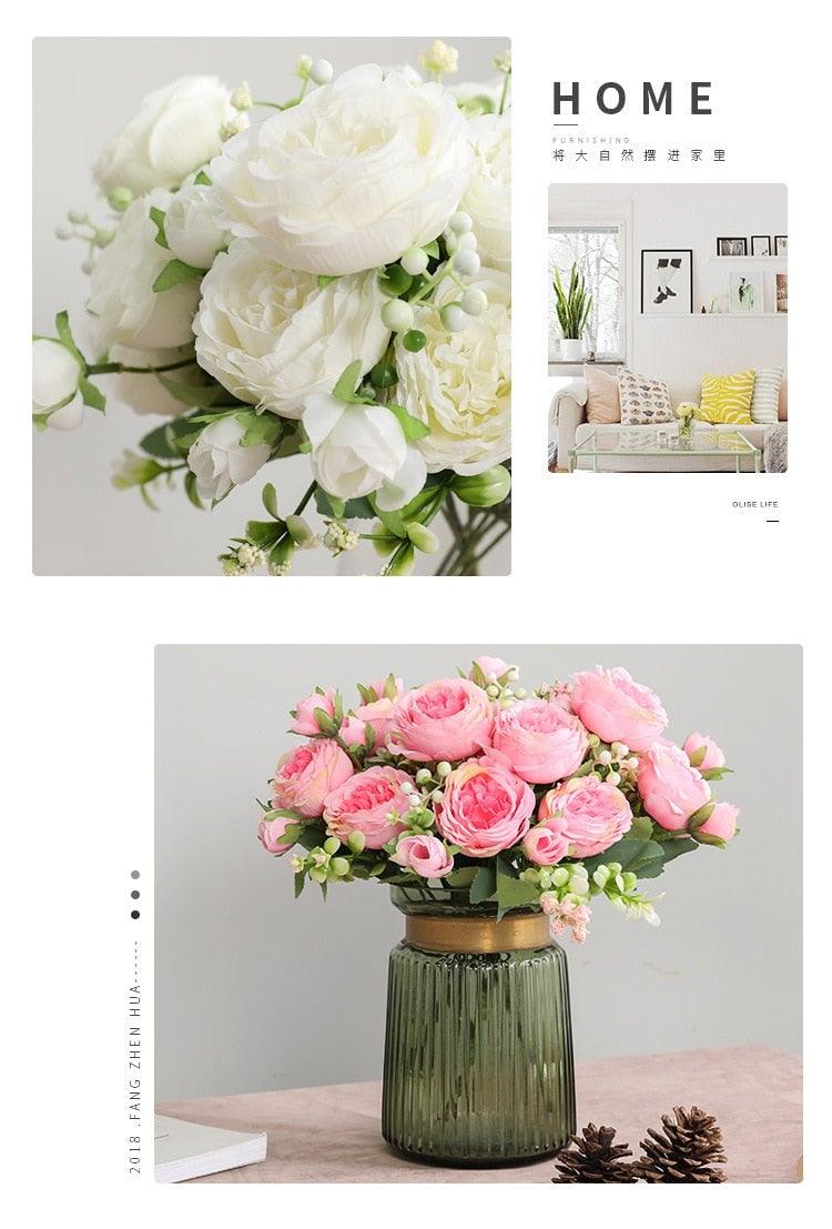 Beautiful Rose Peony Artificial Silk Eucalyptus Flowers Small bouquet