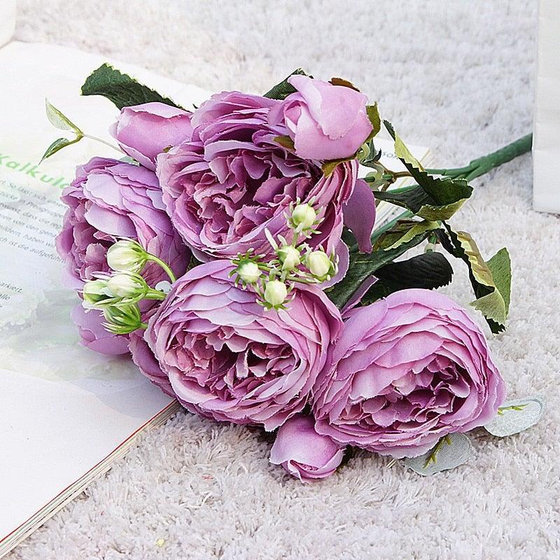 Beautiful Rose Peony Artificial Silk Eucalyptus Flowers Small bouquet