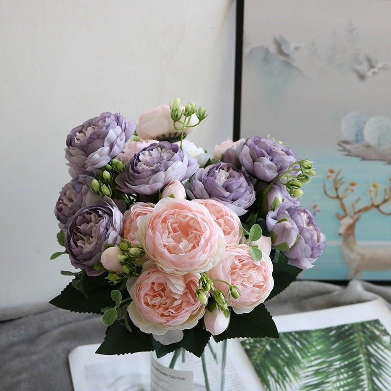 Beautiful Rose Peony Artificial Silk Eucalyptus Flowers Small bouquet