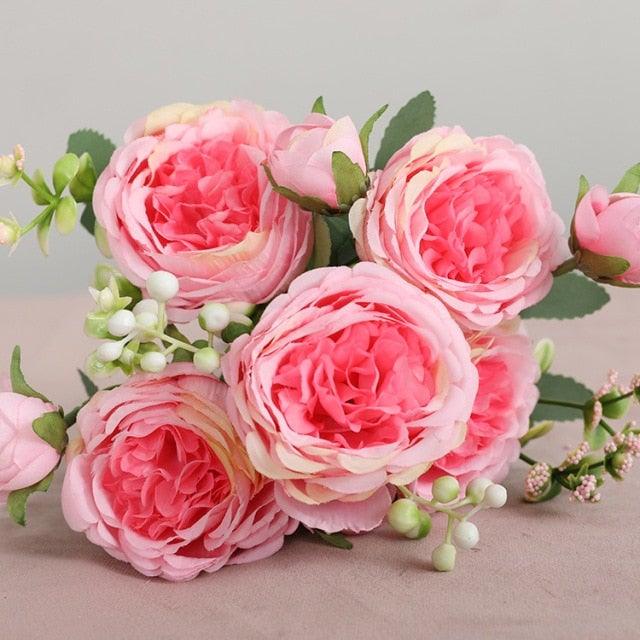 Beautiful Rose Peony Artificial Silk Eucalyptus Flowers Small bouquet