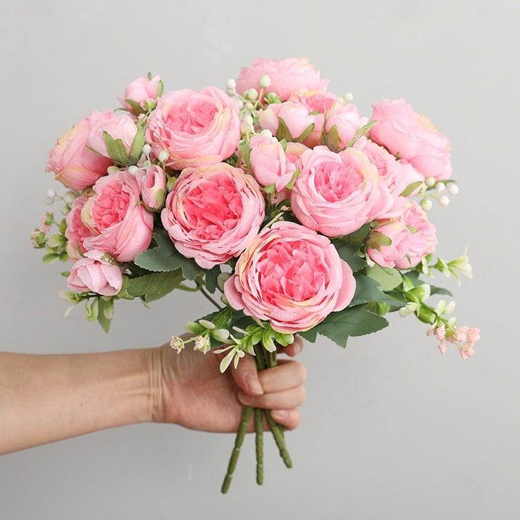 Beautiful Rose Peony Artificial Silk Eucalyptus Flowers Small bouquet