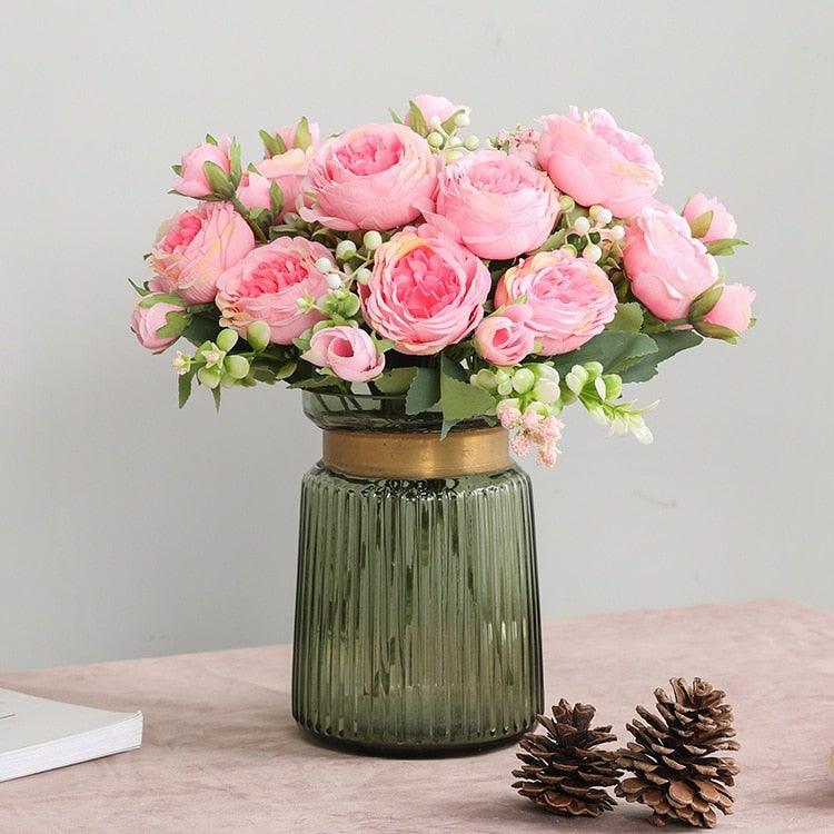 Beautiful Rose Peony Artificial Silk Eucalyptus Flowers Small bouquet