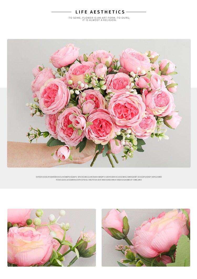 Beautiful Rose Peony Artificial Silk Eucalyptus Flowers Small bouquet
