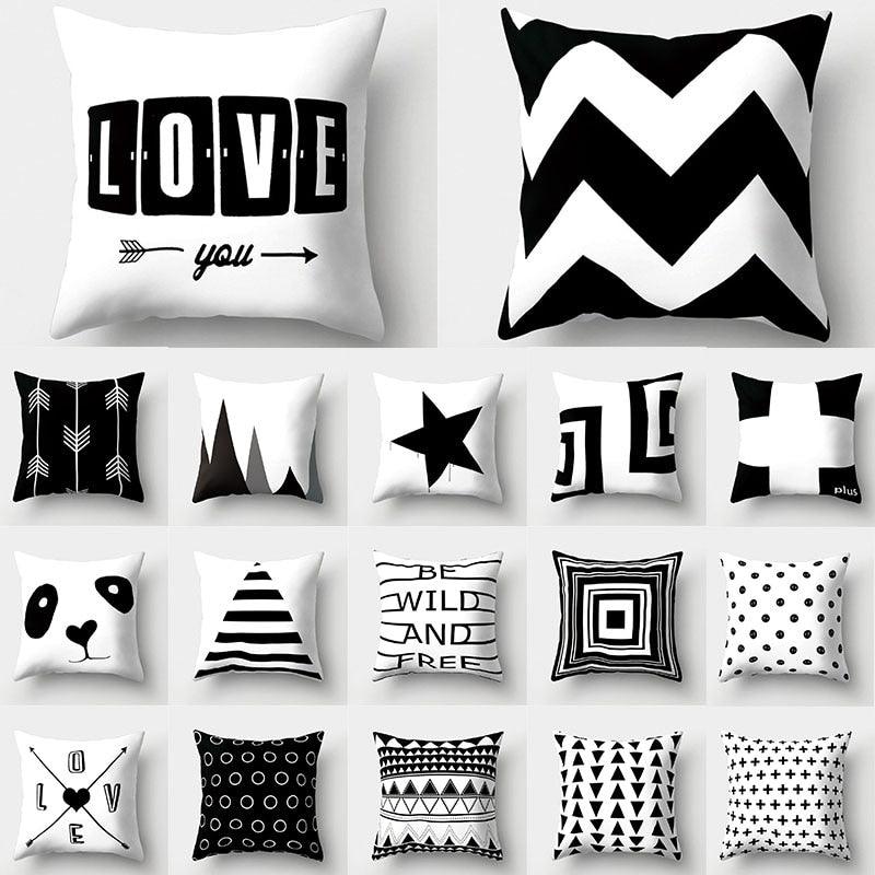 Black White Geometric Cushion Cover Pillowcase 45x45CM