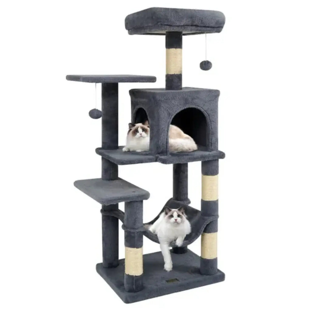 Cat Tree 44 Inch Multi Level Condo with Hammock Gray