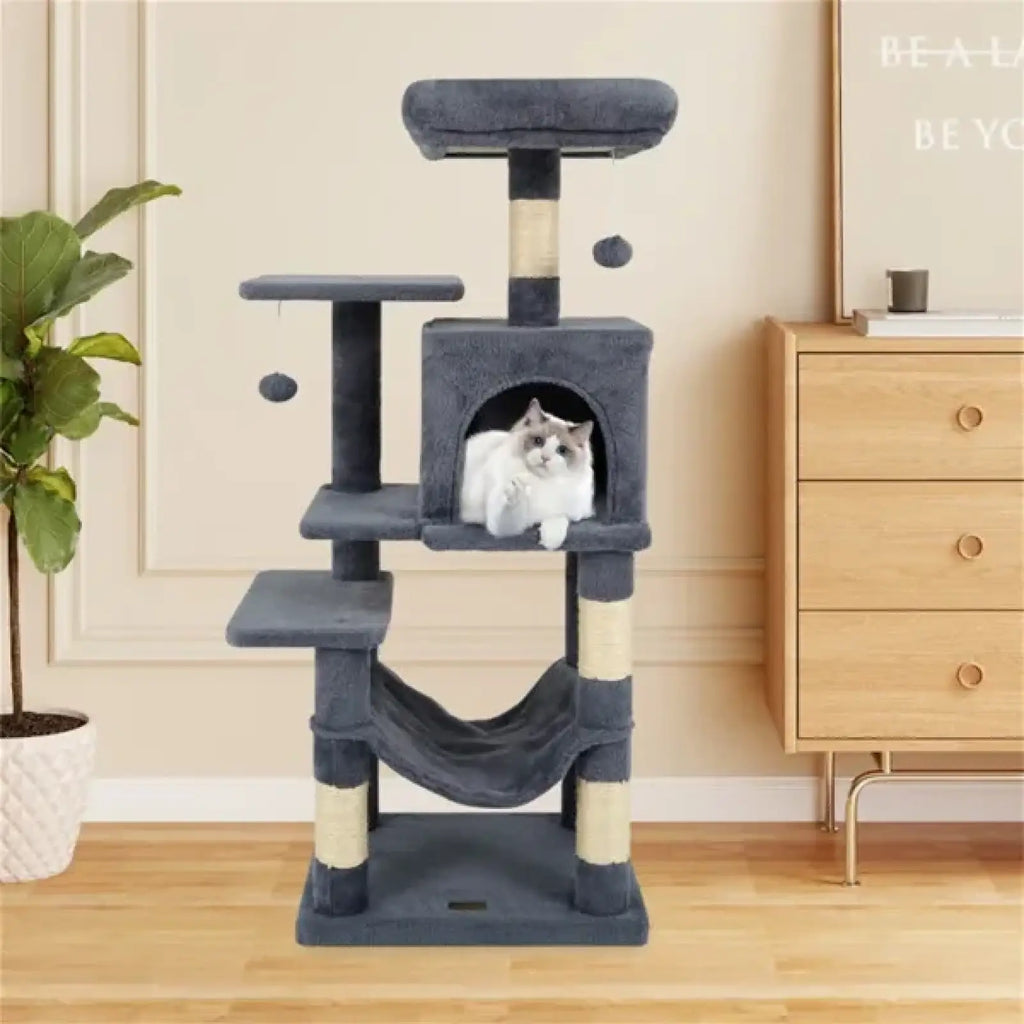 Cat Tree 44 Inch Multi Level Condo with Hammock Gray