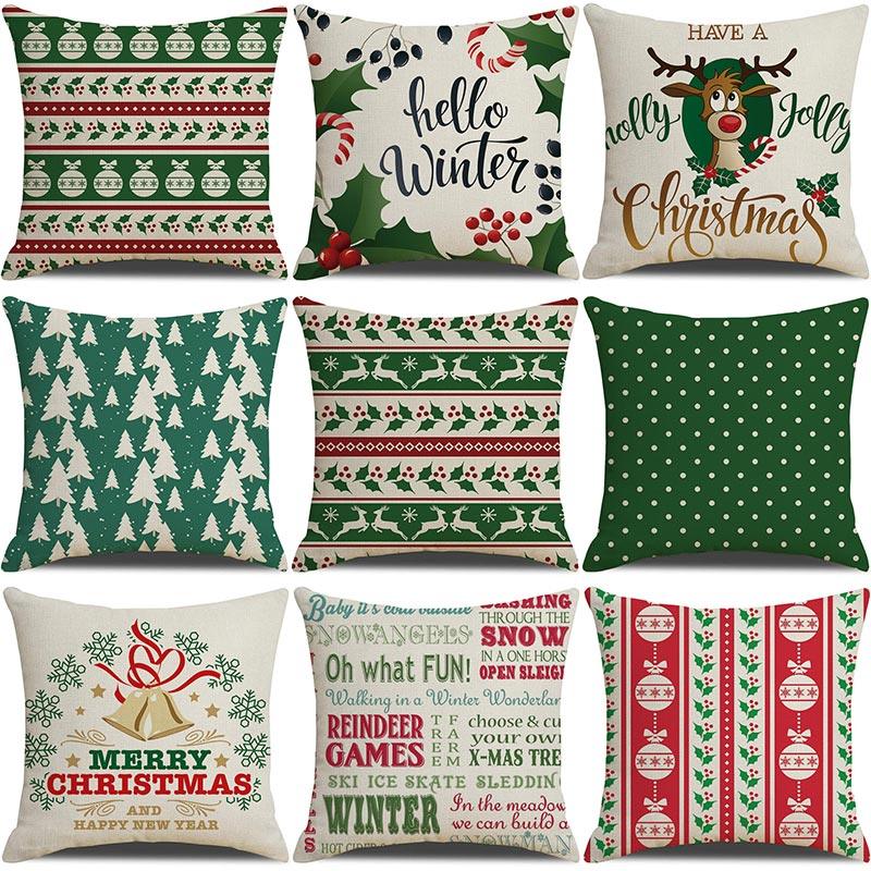 Christmas Green Stripe Pattern Cotton Linen Throw Pillow Christmas Stripe Pillow Cases